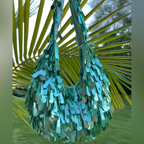 COPY - Teal Sequin and Beaded Bag, Cha-Cha Hobo Shoulder Bag, Handsewn NWT - Picture 1 of 7